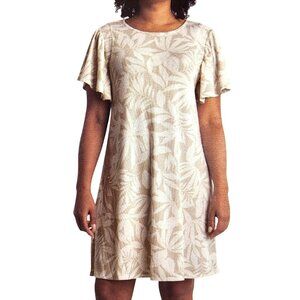 Ecothreads Small Tropical Palm A-line Short Flutter Sleeve Summer Mini Dress Tan